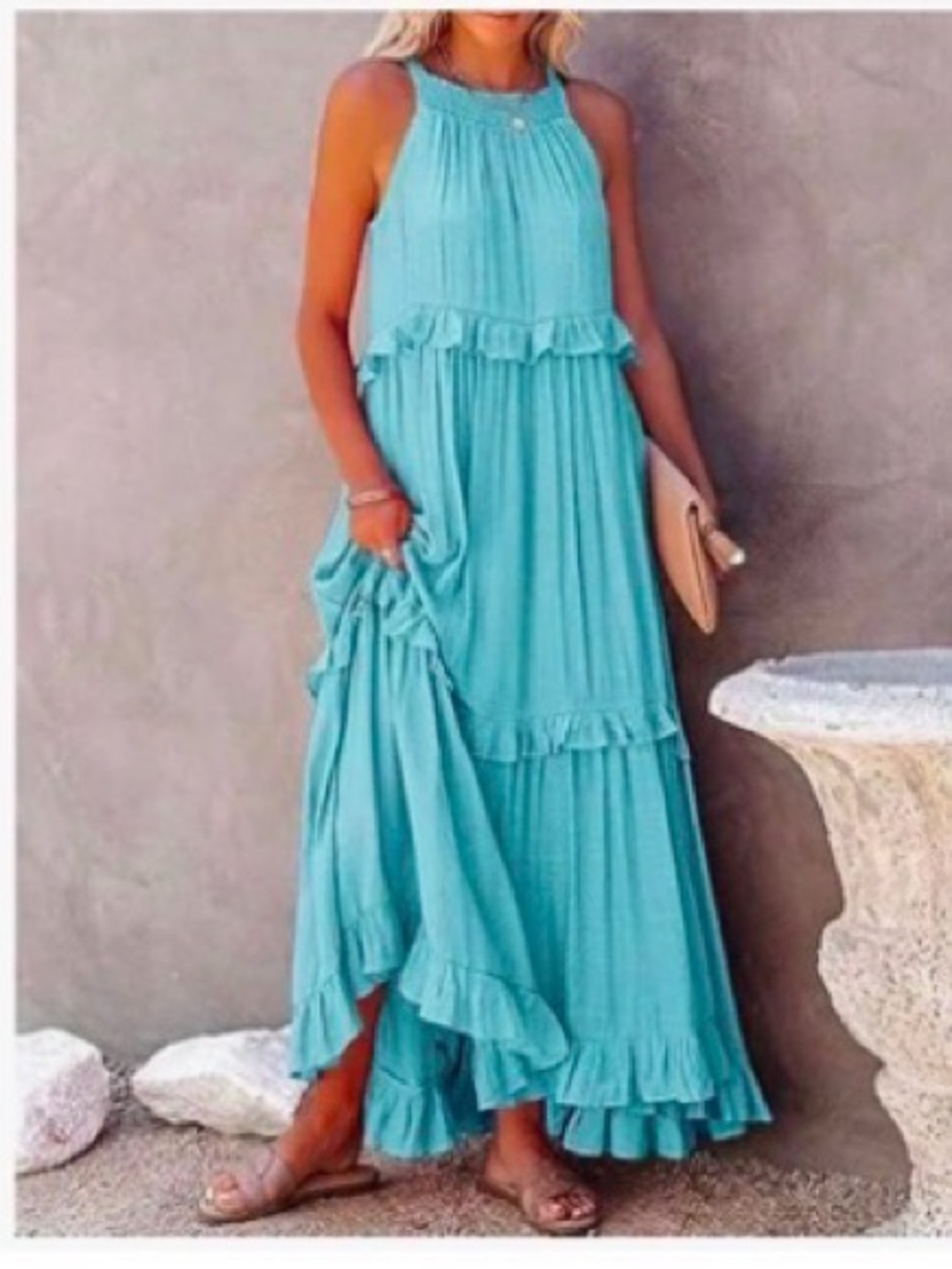 #1123 🦋 Flowy Tiered Maxi Dress in Turquoise Blue
